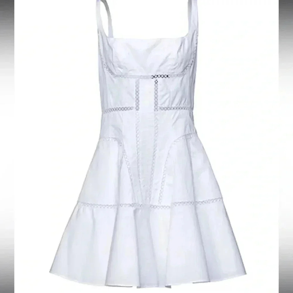 NWT Giovanni Bedin White Godet Flared Dress Cotton MINI DRESS White SIZE 38 US 2